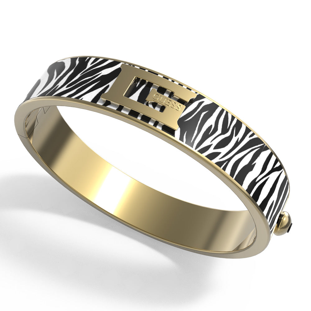 Guess 12mm Gold Plated Foulard Zebra Print Oversized Stylish Bangle