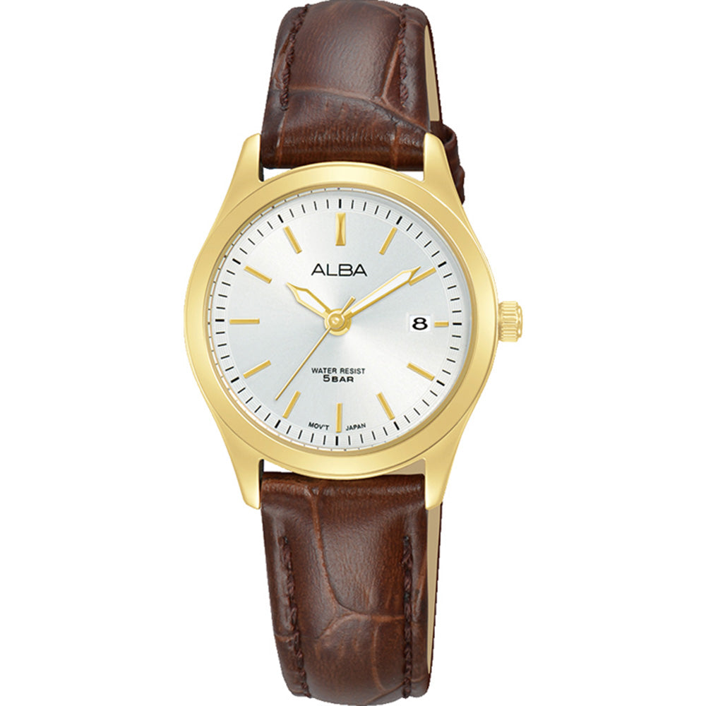 Alba Prestige AH7CG4X Stainless Steel Classic Gold-Tone Leather Strap Men's/Women's Watch