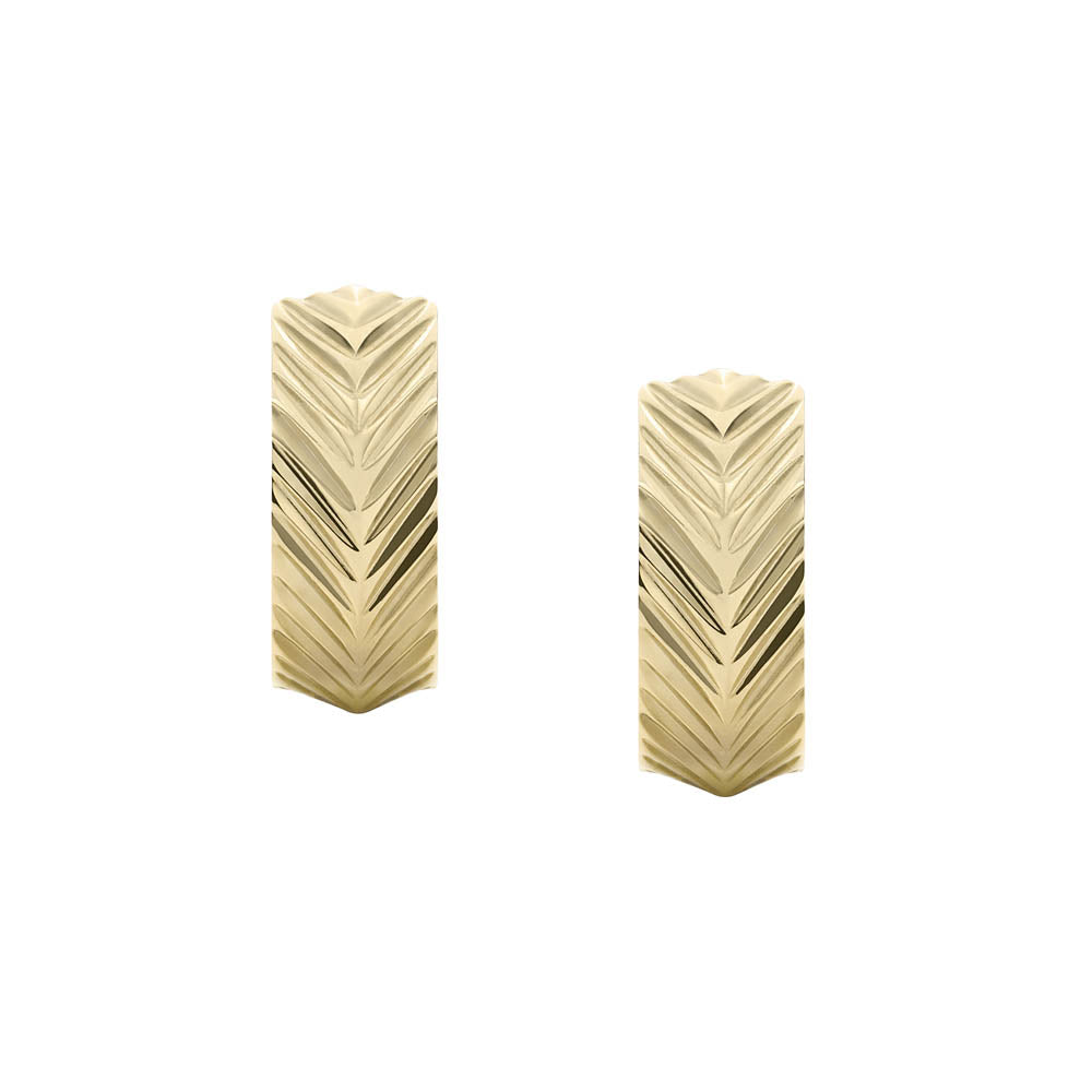 Fossil Hoop Earrings - Yellow Gold Plated Stainless Steel with Harlow Linear Texture Design