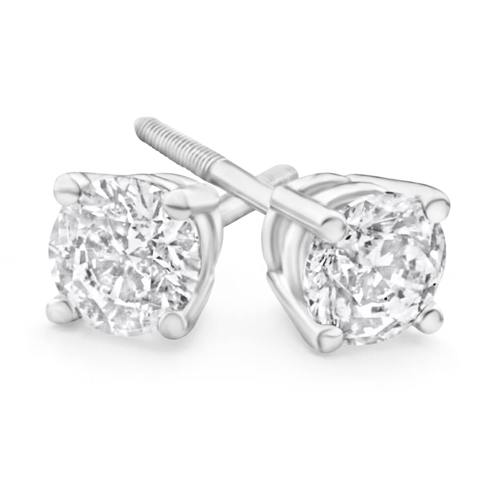18ct White Gold Screw - back Diamond Stud Earrings with 1 - Carat Sparkling Diamonds