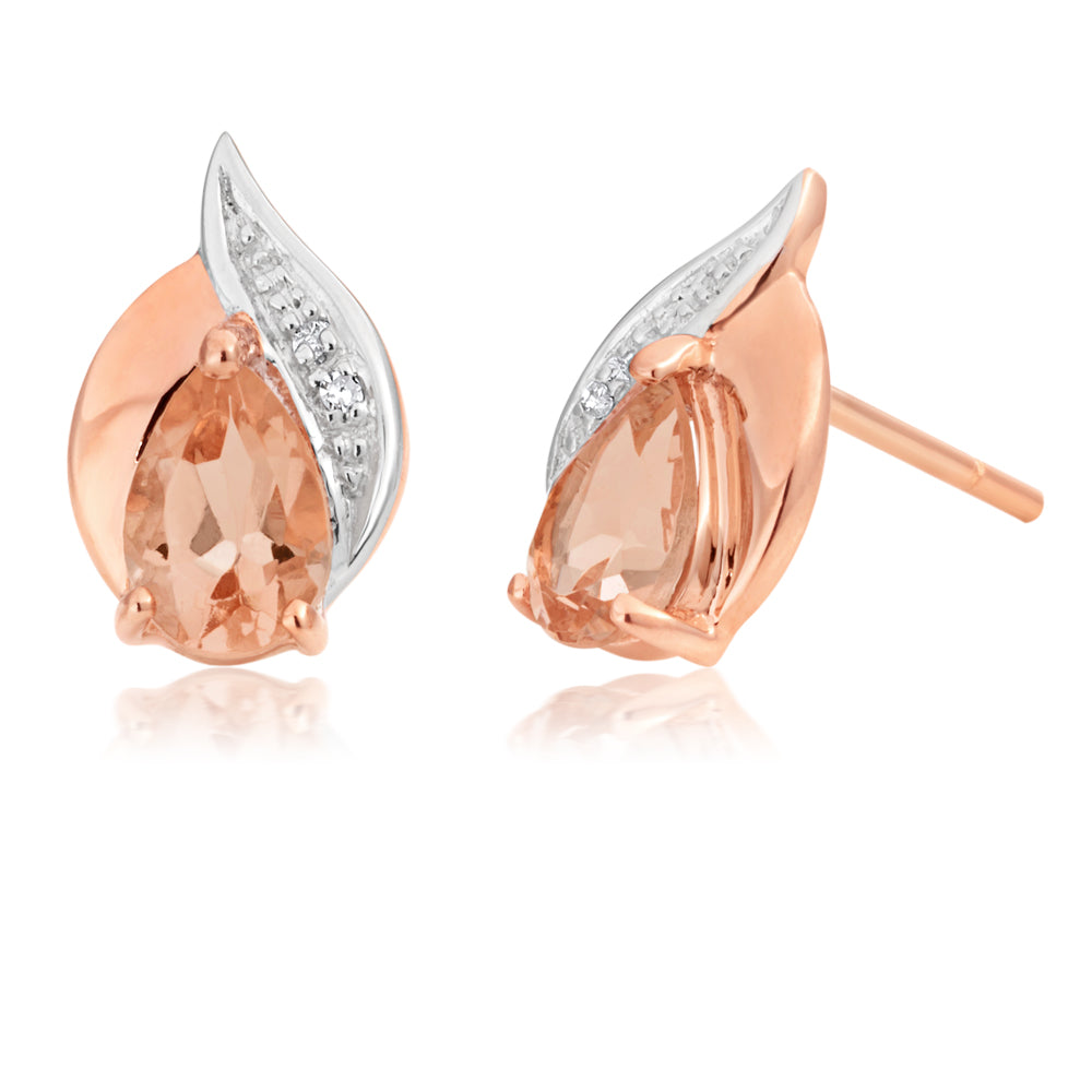 Gorgeous 9ct Rose Gold Studs with Morganite and Diamonds