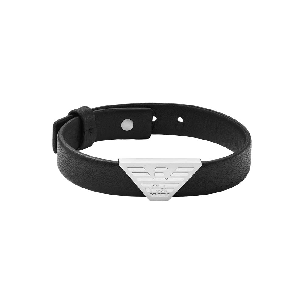 Stylish Emporio Armani ID Bracelet in Stainless Steel and Black Leather