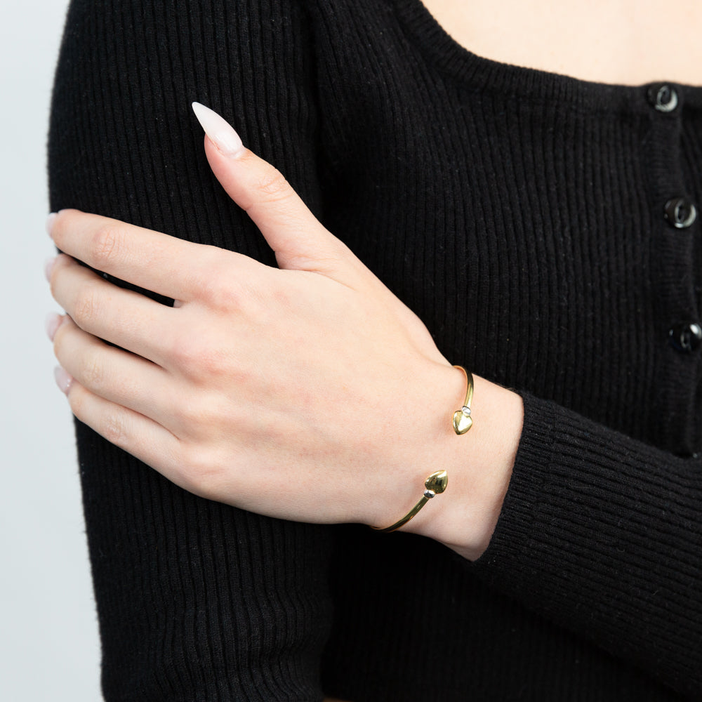 9ct Two-Tone Gold Filled Heart Design Cuff Bangle with Effortless Style