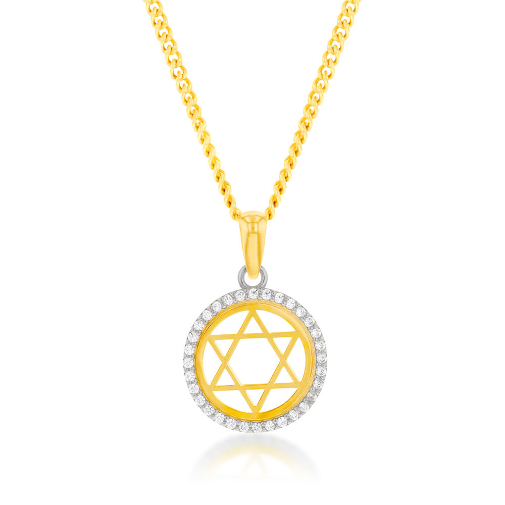 9 Carat Yellow Gold Zirconia-Embellished Star of David Round-Shaped Pendant 9Y