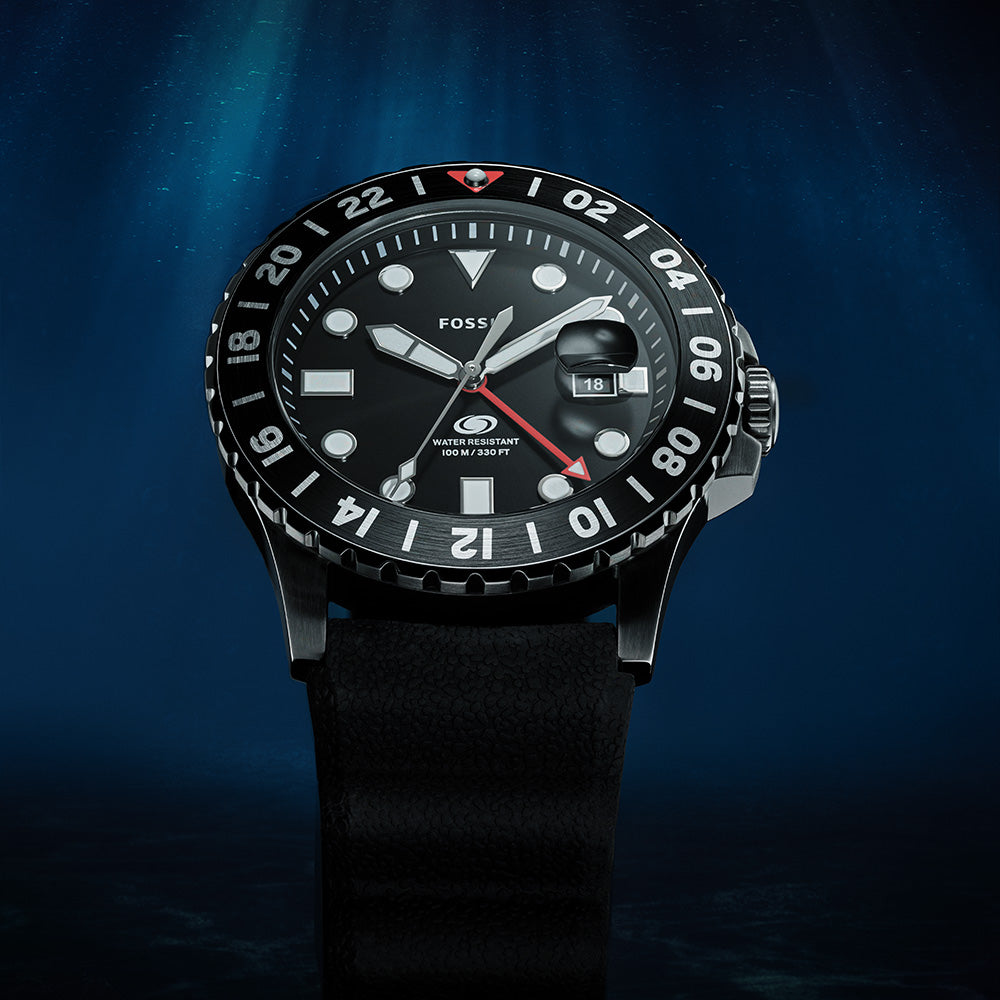 Fossil FS6036 Blue GMT Watch with 46mm Stainless Steel Case