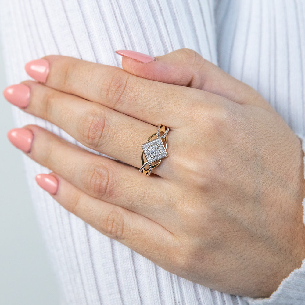 Exquisite 9 Carat Yellow Gold Engagement Split Shank Diamond Ring Adorned with 33 Brilliant Cut Diamonds