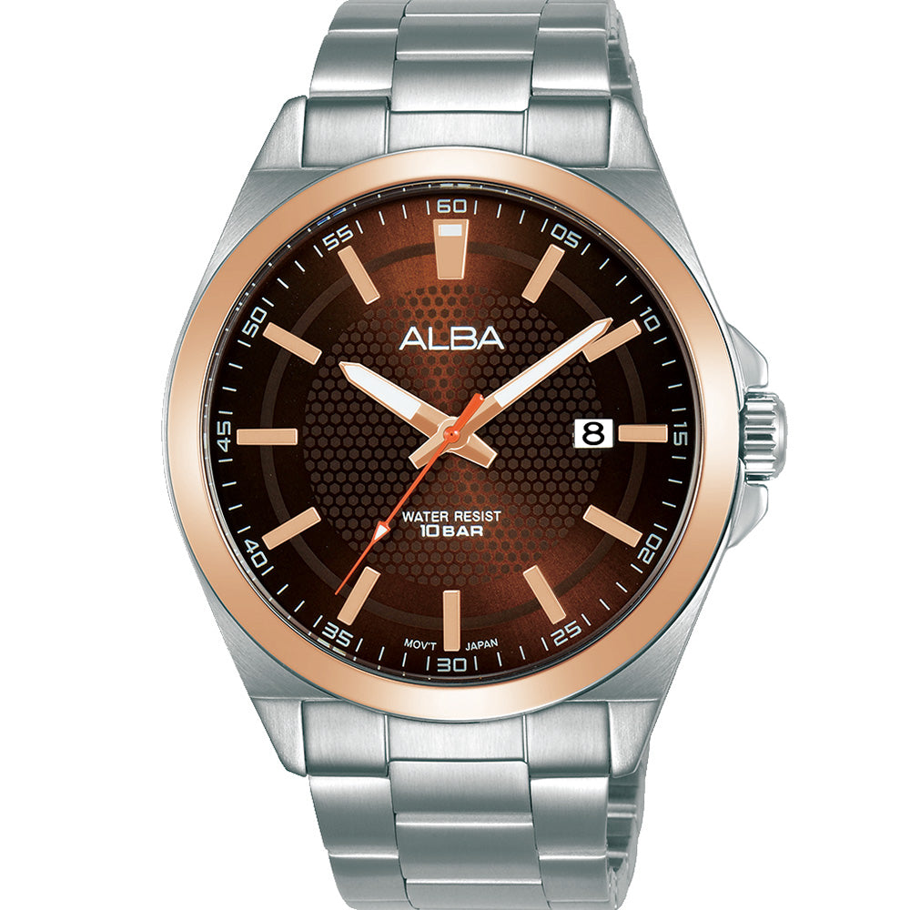 Alba Prestige AS9P12X Luxury Stainless Steel Men's Watch with Striking Bronze Bezel