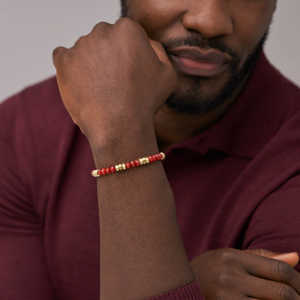 Fossil Exquisite Gold - Coated Stainless - Steel Jewelry with Red Agate Beads Bracelet for Fashion Lovers