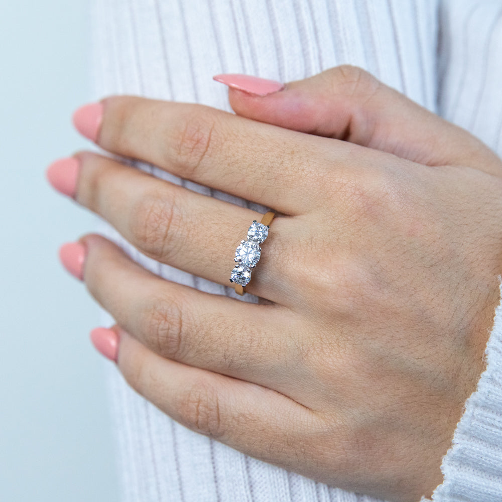 Exquisite 9ct Yellow Gold Ring with Trilogy Cubic Zirconia Stones