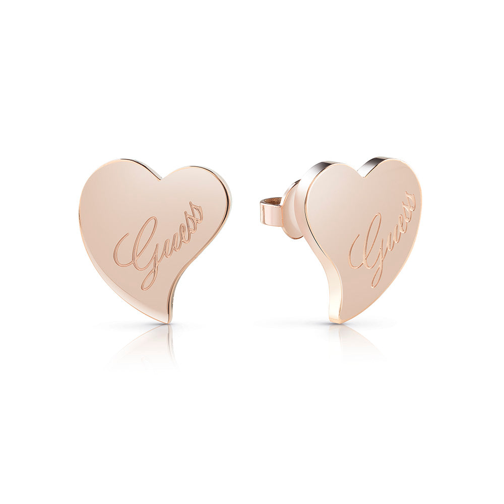 Guess Rose Gold Plated Flowy Love Hearts Stud Earrings