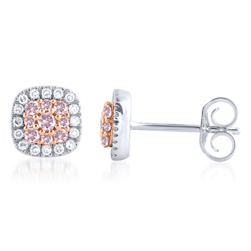 1/3 Carat Diamond Stud Earrings Crafted from 9ct White and Rose Gold Featuring Pink Argyle Diamonds - Fine Jewelry