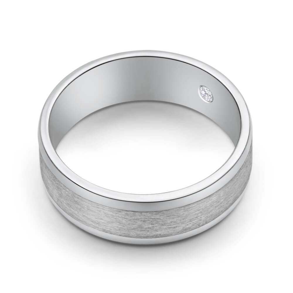 Exquisite 9ct White Gold and Titanium 7mm Flawless Cut Wedding Ring