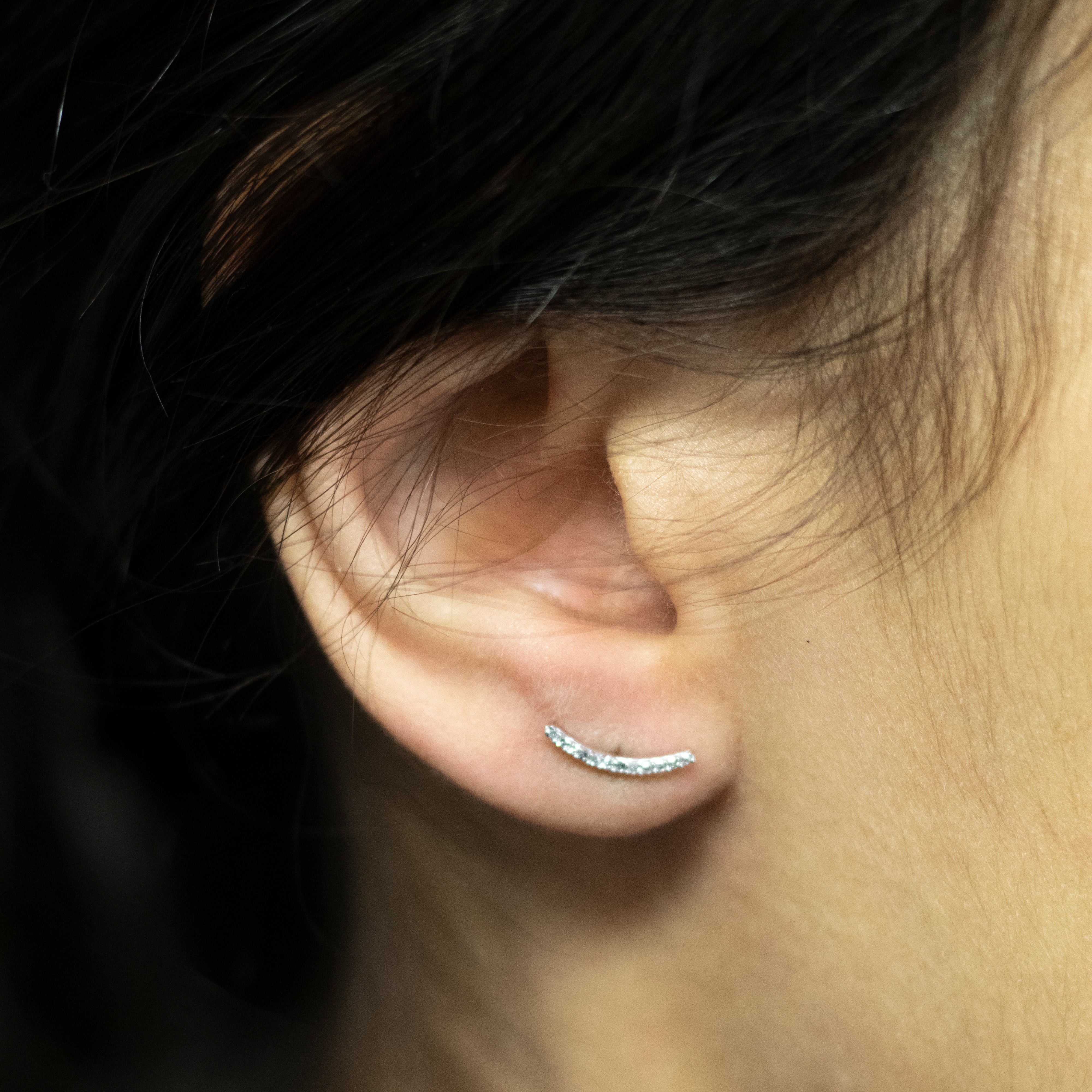 Stylish 9 Carat White Gold Stud Ear Climbers Earrings Set with 0.05 Carat Diamonds