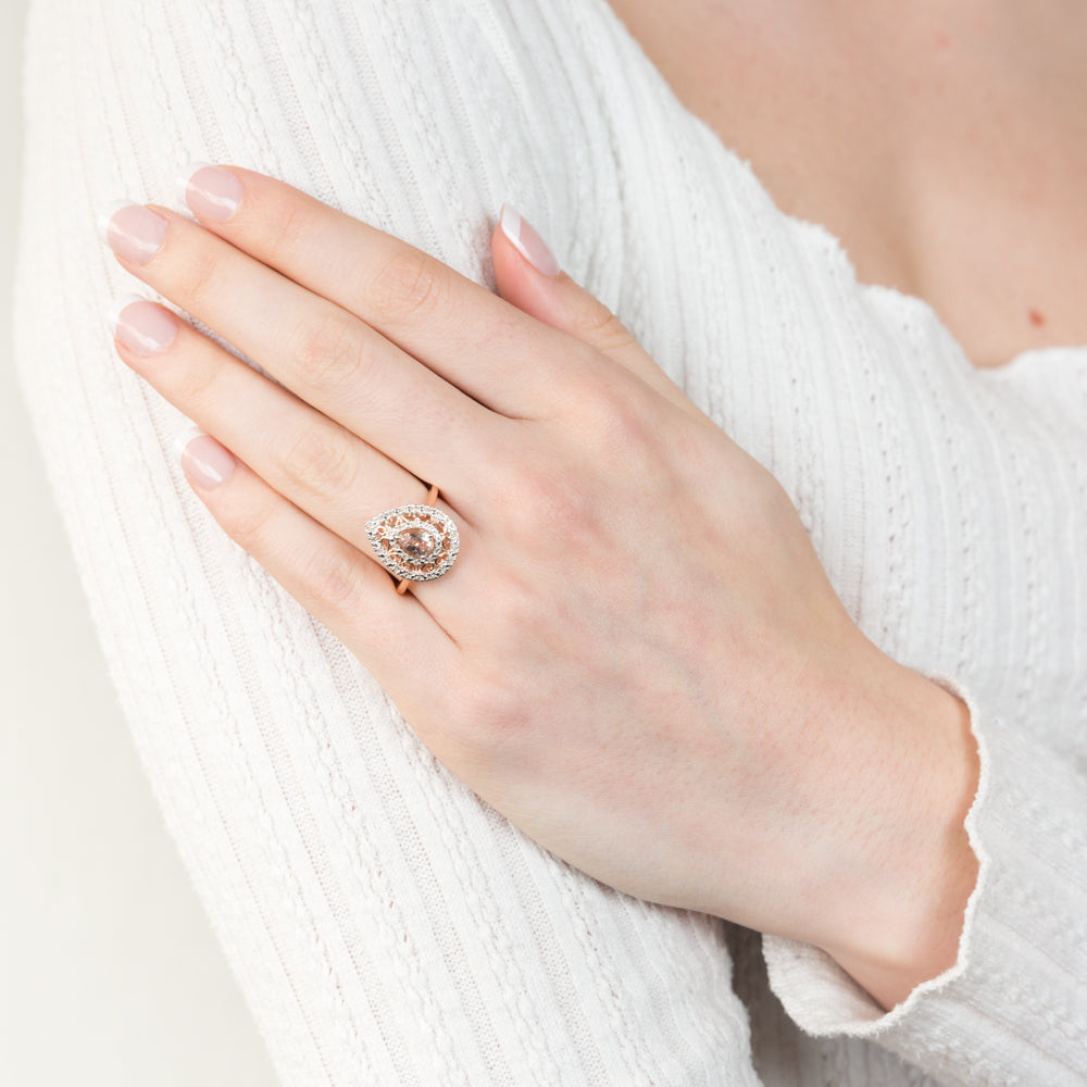 Stunning 9ct Rose Gold Diamond and Oval Natural Morganite Engagement Pear Ring