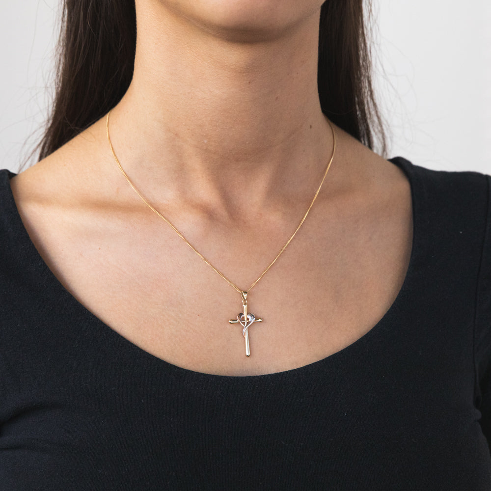 Exquisite 9ct Yellow, Rose, and White Gold Cross Pendant with Crossover Design
