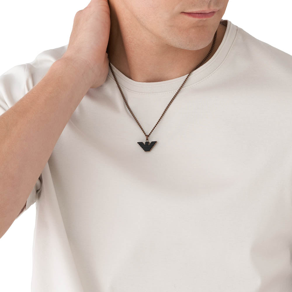 Emporio Armani Fashionable Stainless Steel Necklace with Brown and Black Pendant