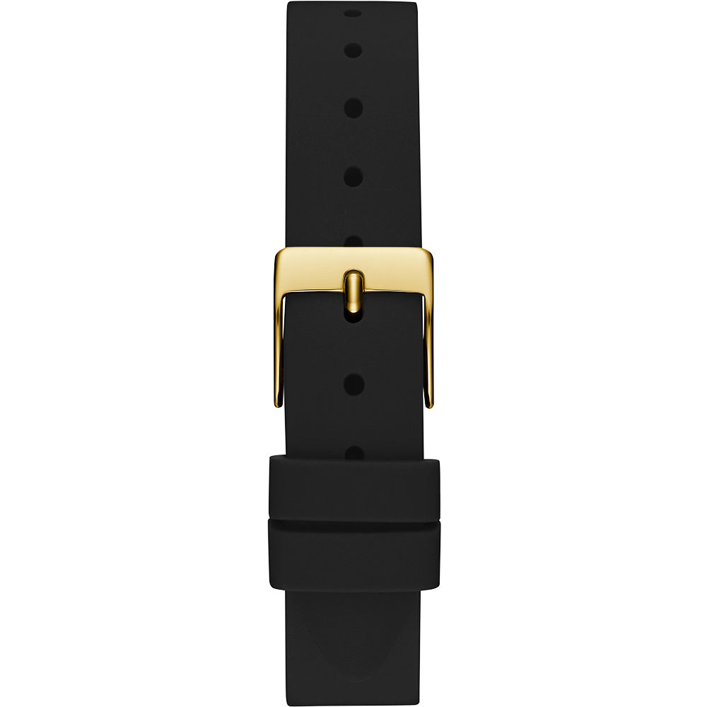 Guess Charlotte GW0820L1 Luxury Gold-Tone PVD Quartz Watch with Crystal-Embellished Bezel and Black Leather Strap