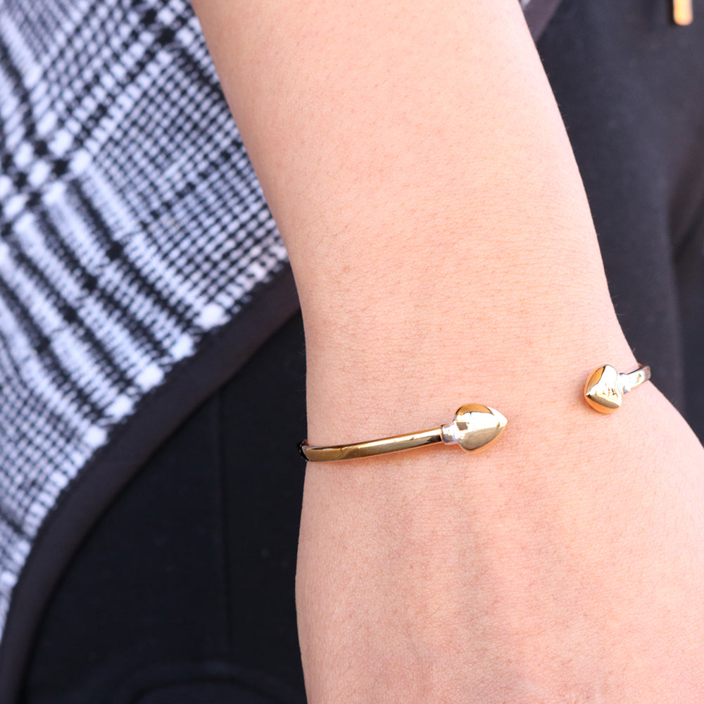 9ct Two-Tone Gold Filled Heart Design Cuff Bangle with Effortless Style