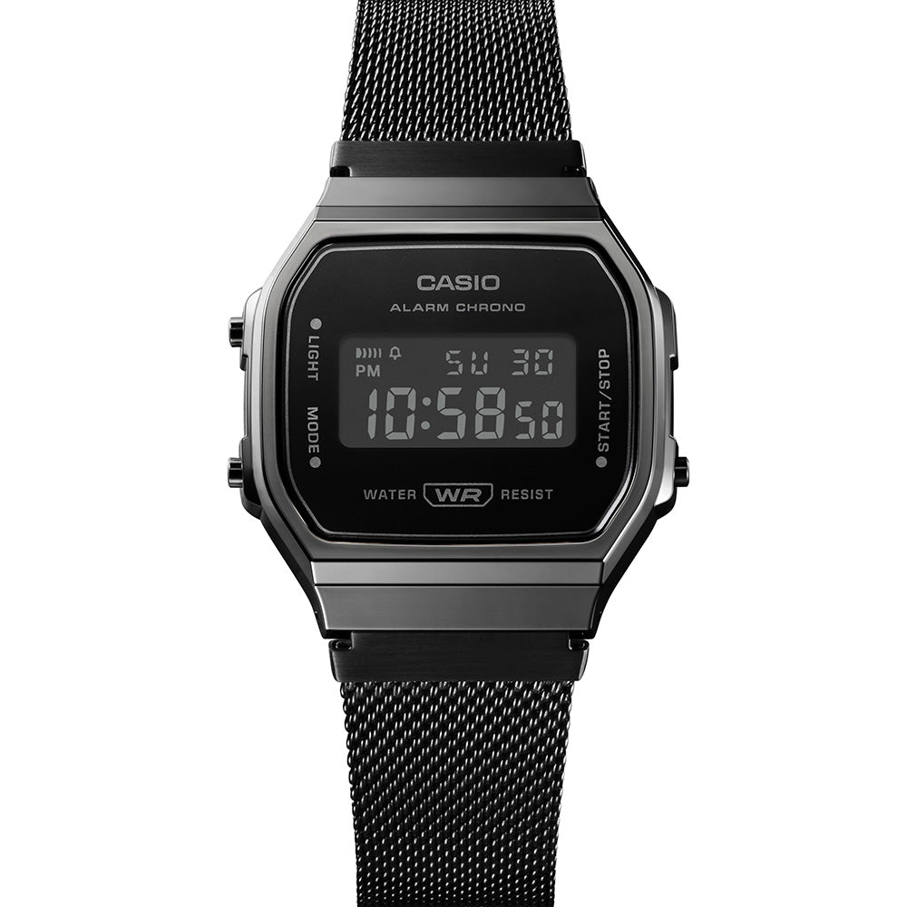 Casio A168WEMB-1B One-Tone Black Digital Watch with Gunmetal Case