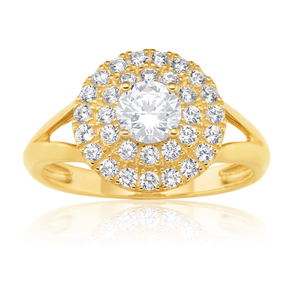 Stylish 9ct Yellow Gold Round Zirconia Fancy Ring
