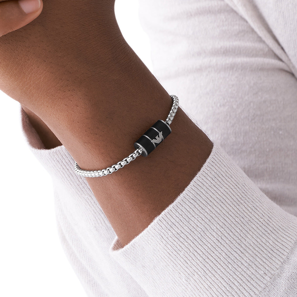 Emporio Armani Stylish Stainless Steel Bracelet with Black Matte Lacquer Finish
