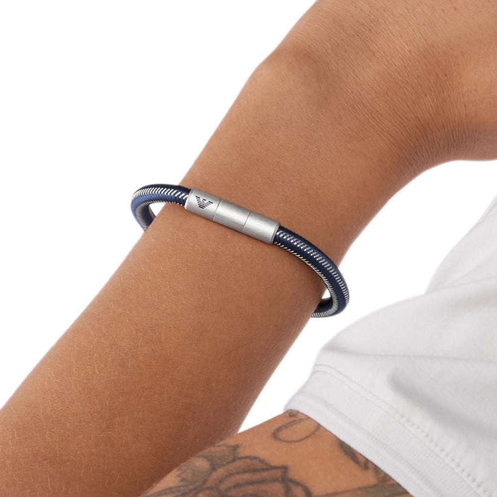 Stylish Emporio Armani Black Nylon Bracelet with Stainless Steel Design