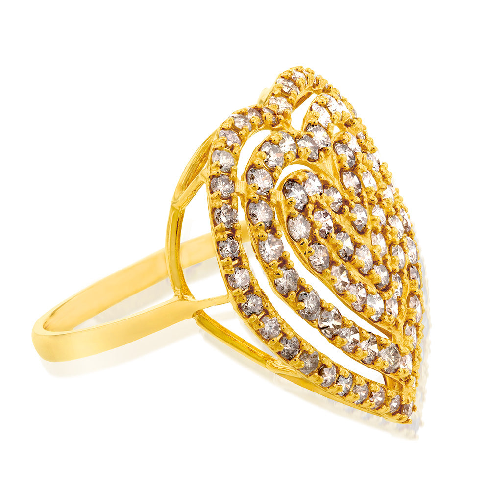 2-Carat Diamond Heart-Shaped Cluster Ring in 18ct Yellow Gold