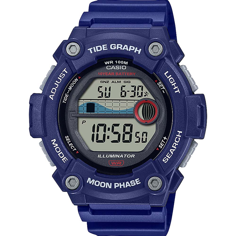 Casio WS1300H-2A All-Blue Resin Digital Watch with Tide Graph