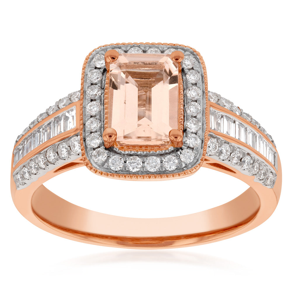 Stunning 9ct Rose Gold Ring with Morganite and Diamonds 9R