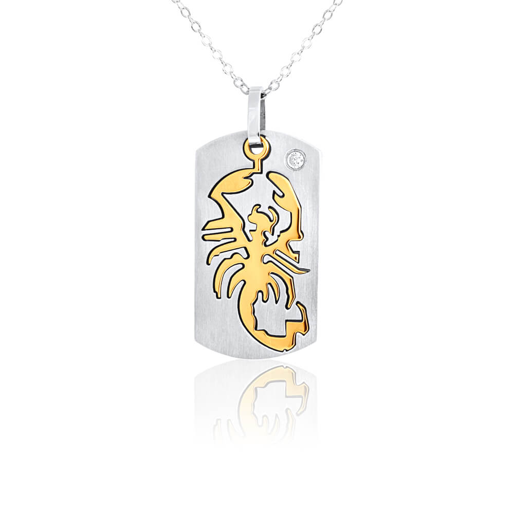 Forte Premium Stainless Steel Cubic Zirconia Scorpion - Stylish Dog Tag Pendant