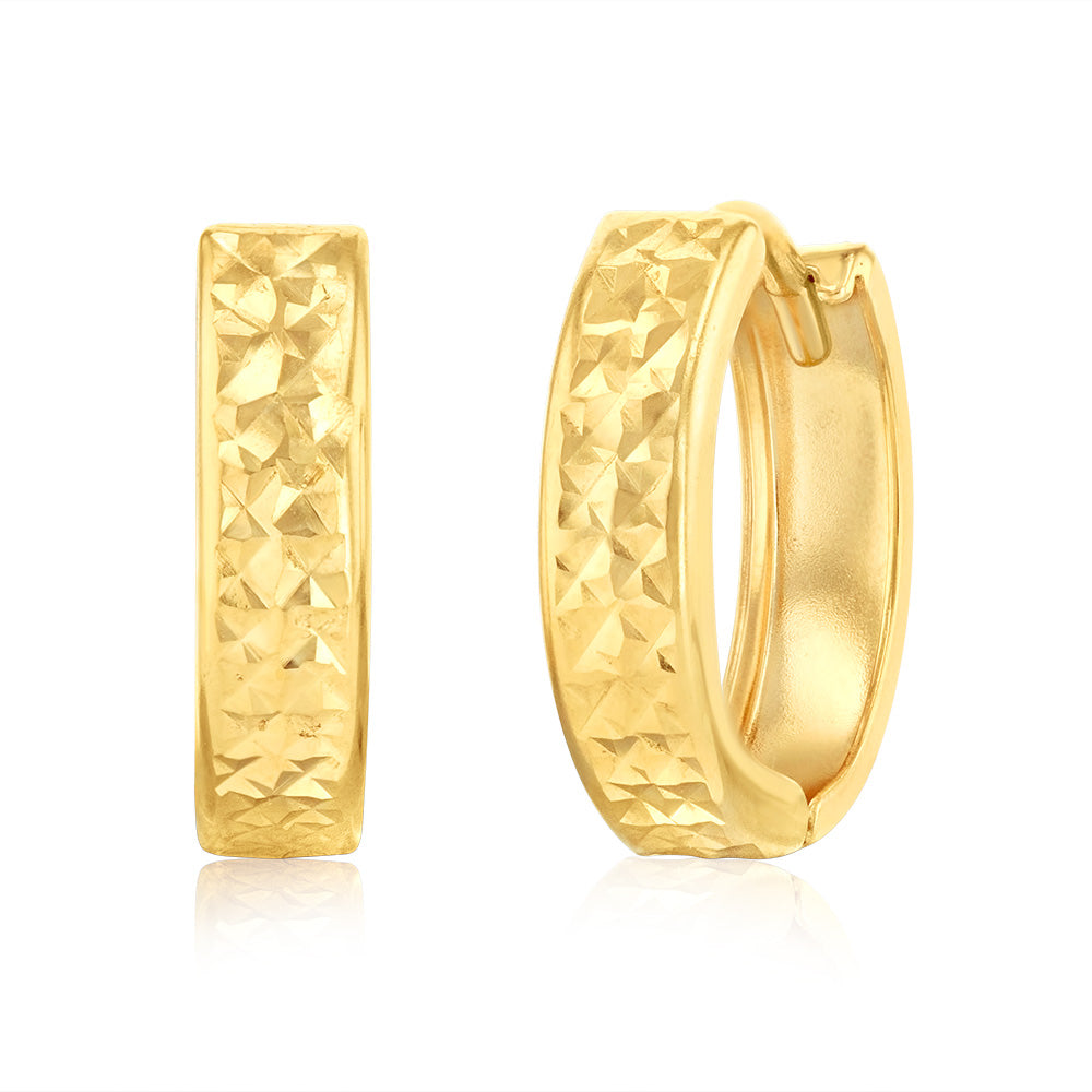 Stylish 9ct Yellow Gold Textured Fancy Hoop Earrings for Daily Wear