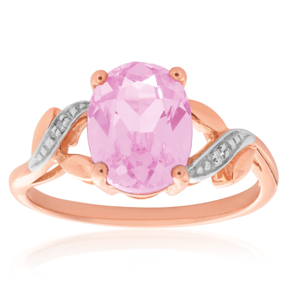Exquisite 9ct Rose Gold Ring with Created Peach Sapphire and Diamonds