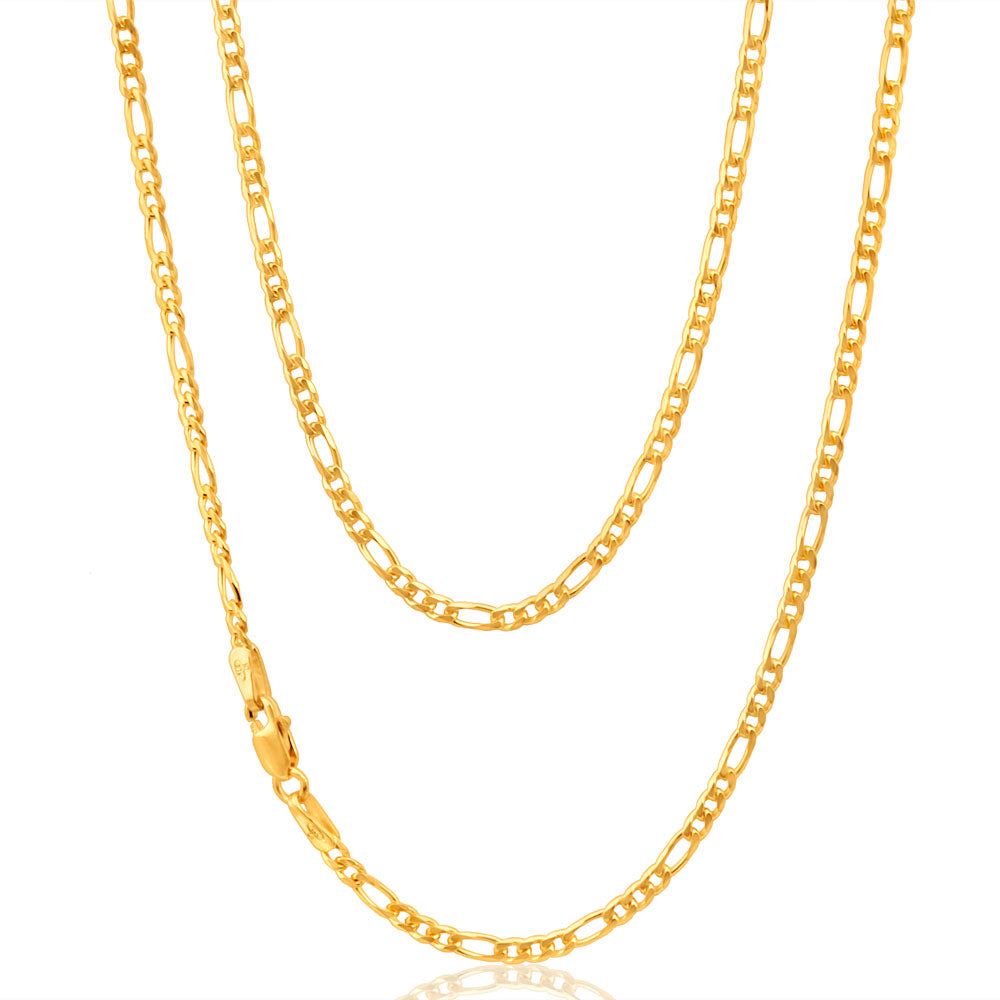 Exquisite 9ct Yellow Solid Gold 50cm 60Gauge Figaro 1:3 Chain