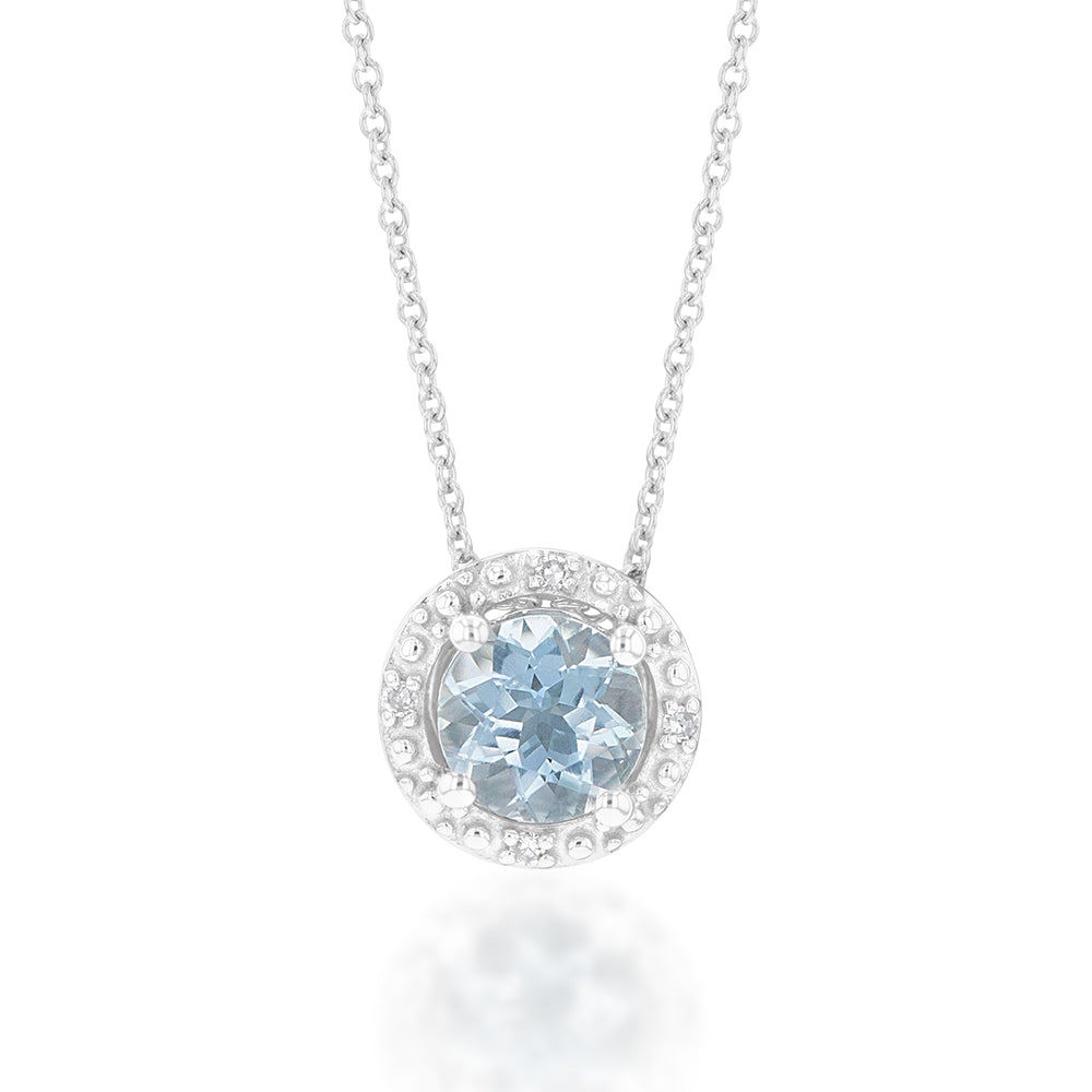 Stunning 9ct White Gold 0.45ct Aquamarine and Diamond Halo Pendant with 45cm Chain for Jewelry Lovers