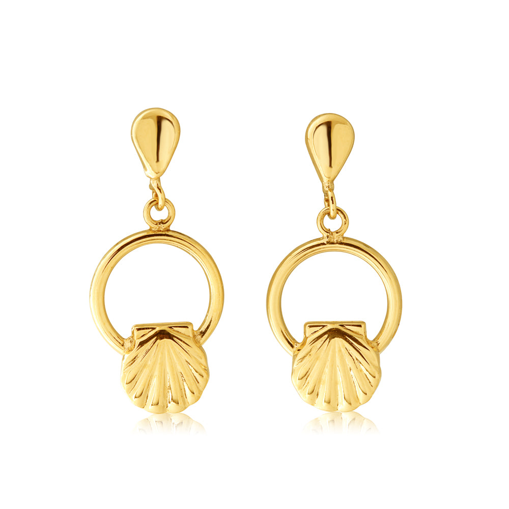 Stunning 9ct Yellow Gold Drop Earrings in Scallop Shell Design