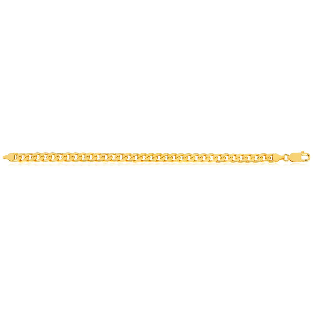 21cm 9ct Solid Yellow Gold Heavy Bevelled Curb Bracelet - 200 Gauge