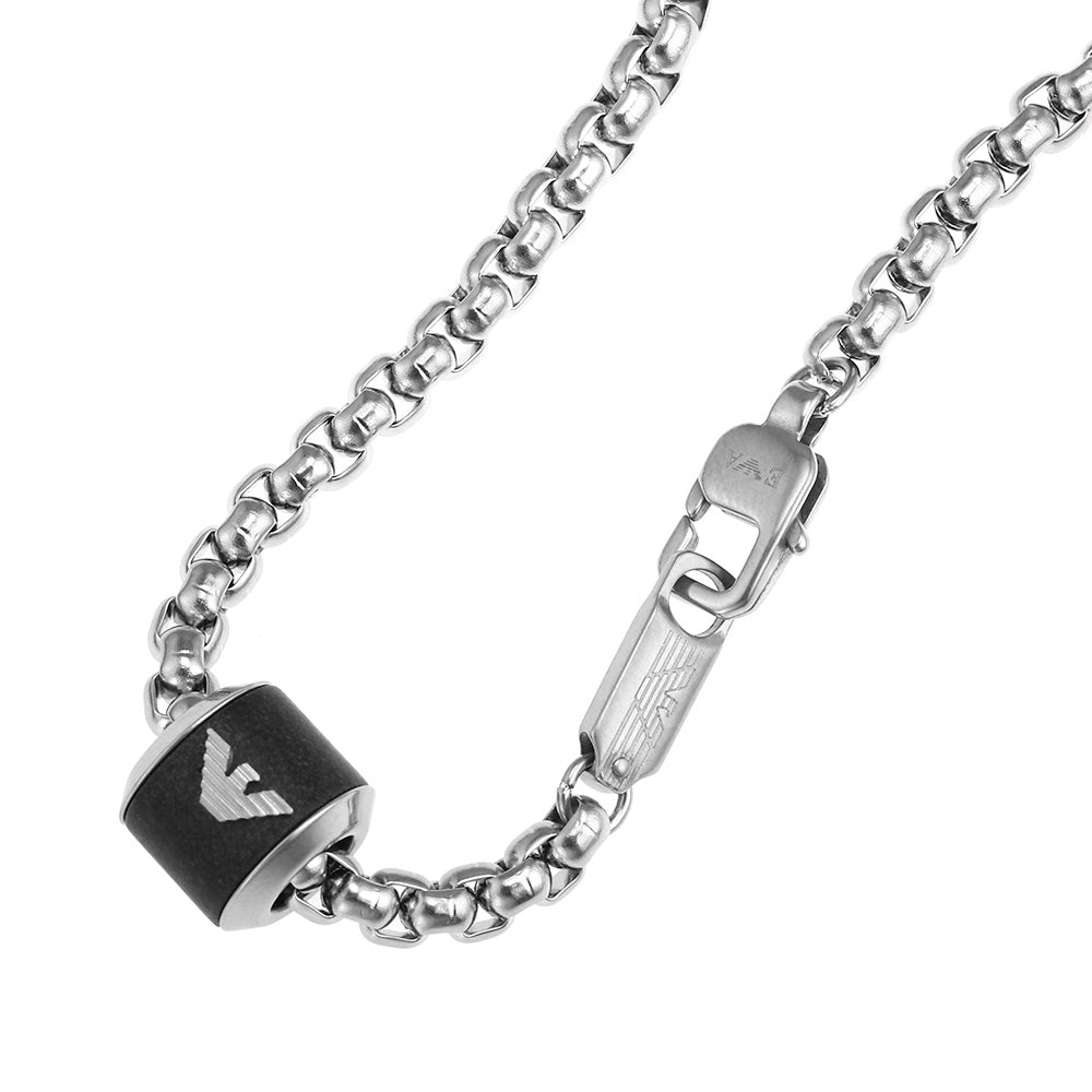 Emporio Armani Black Marble Stainless Steel Pendant on a Stylish Chain