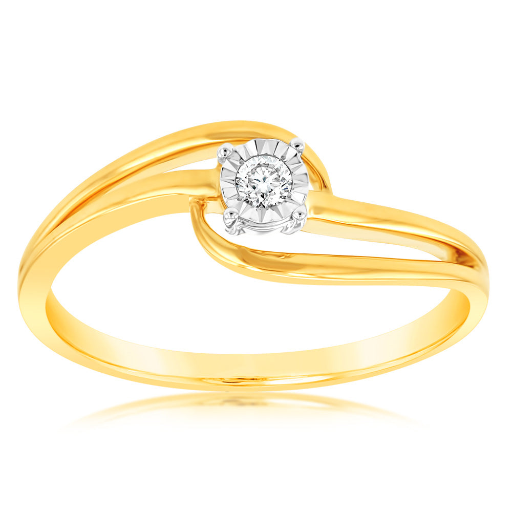 Stunning 9ct Yellow Gold Two-Tone Solitaire Diamond Ring with Disc Design