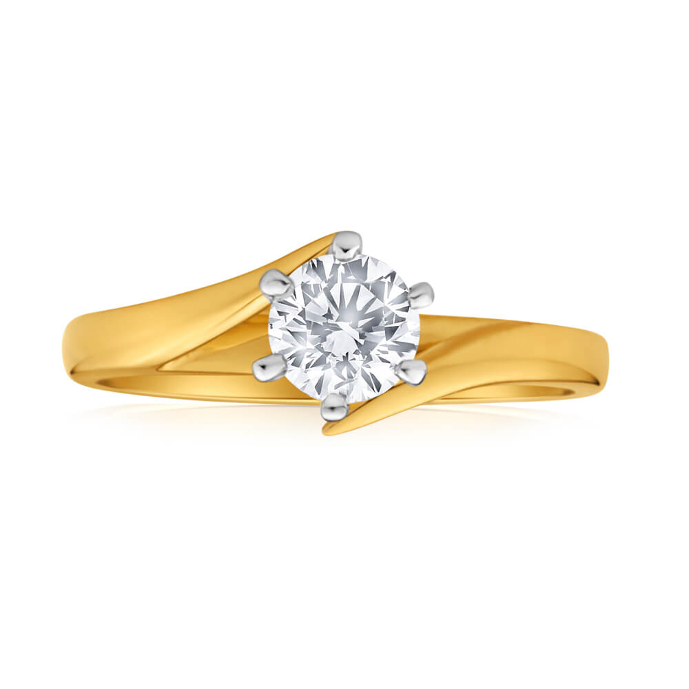 Exquisitely Certified 18 Carat Yellow and White Gold Diamond Engagement Ring