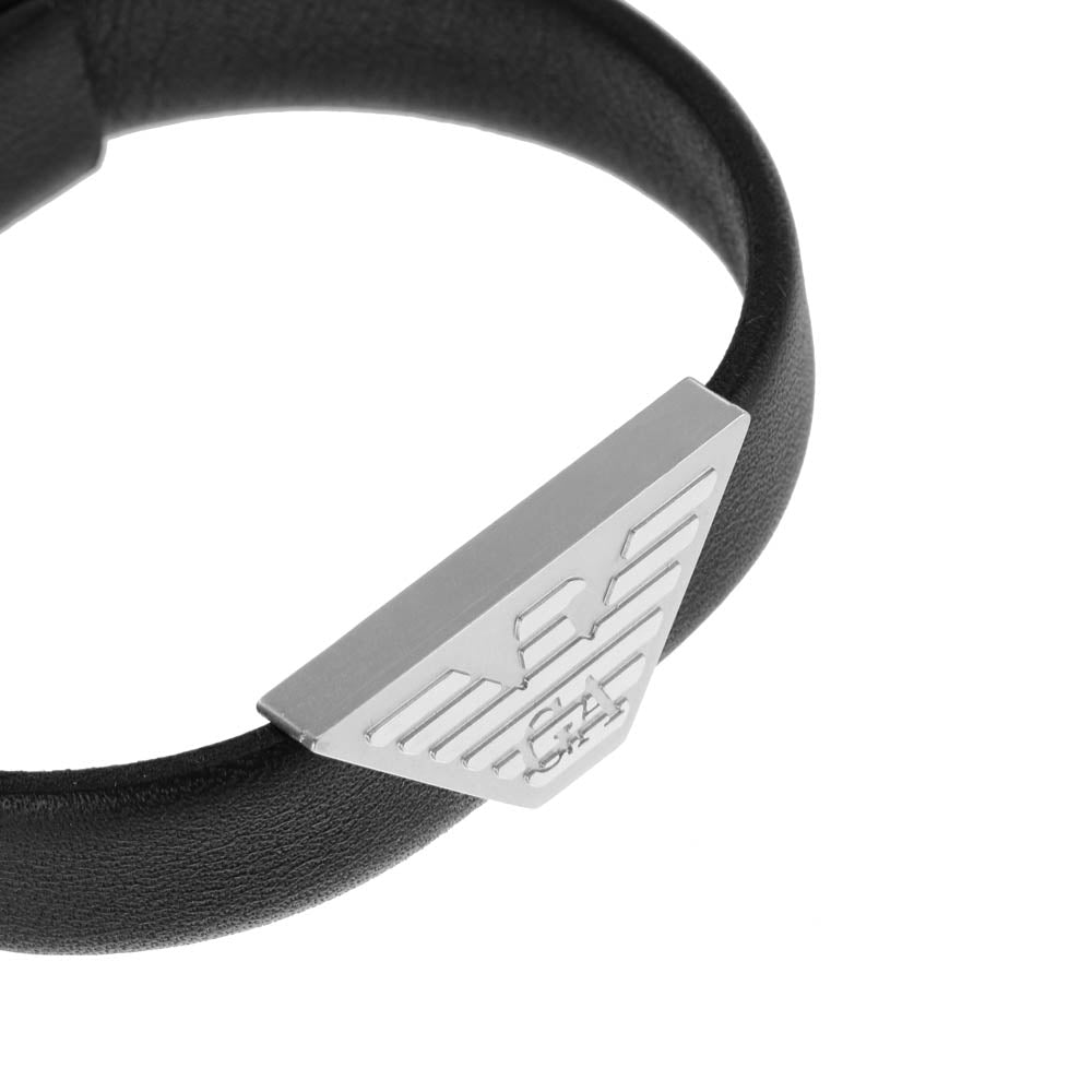 Stylish Emporio Armani ID Bracelet in Stainless Steel and Black Leather