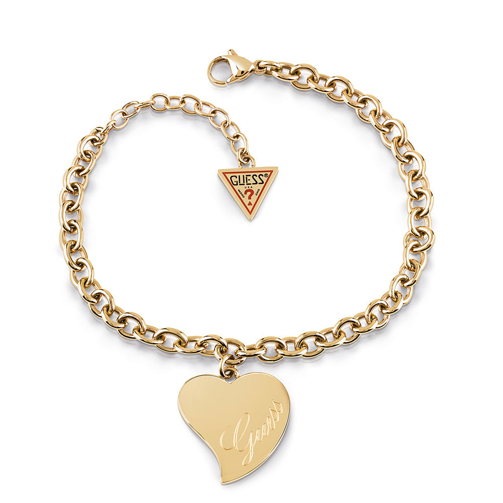 Stylish Guess Gold-Plated Love Heart Design Women's Bracelet for a Charming Look