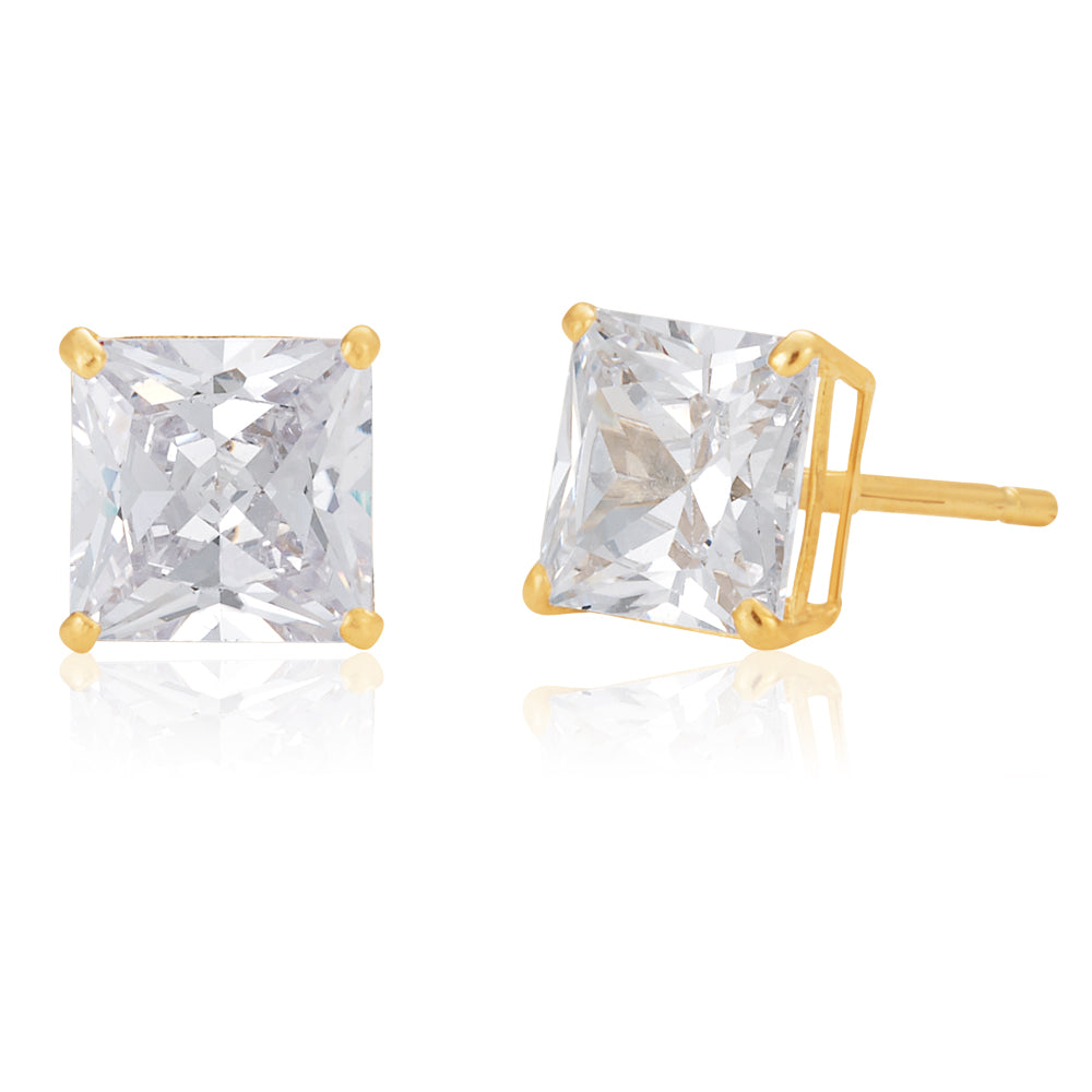 Exquisite 9ct Yellow Gold Cubic Zirconia Stud Earrings for Stylish Look