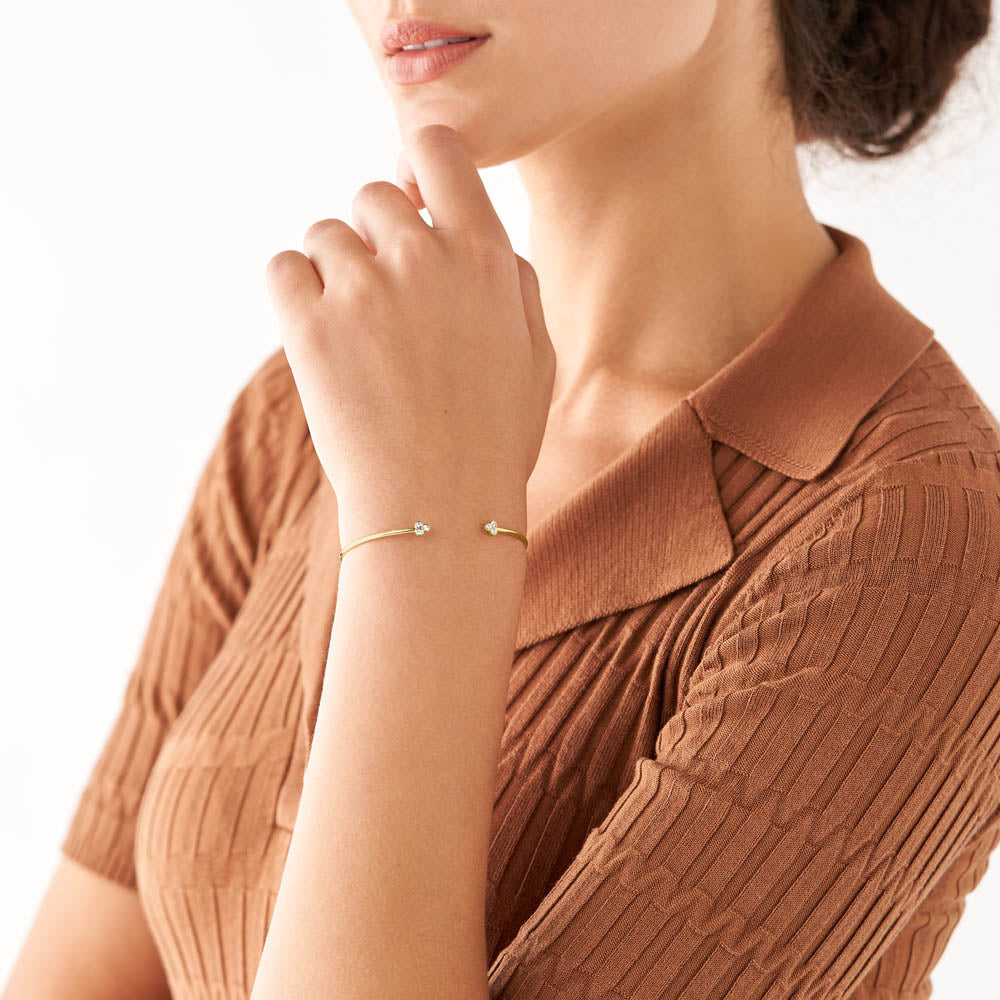 Fossil Stylish Yellow Gold - Coated Stainless Steel Sadie Trio Sparkling Cuff Bangle Jewelry
