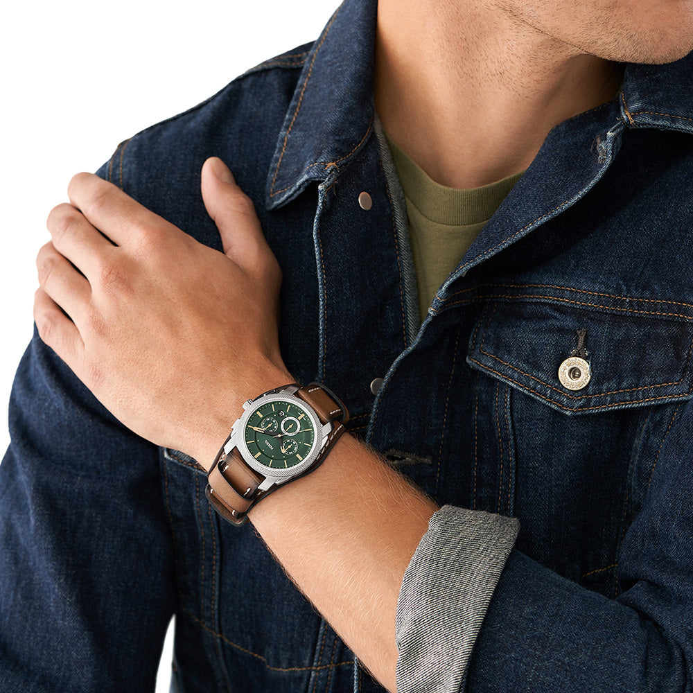 Fossil FS5962 Machine Men's Chronograph Watch with Green Dial and Brown Leather Strap