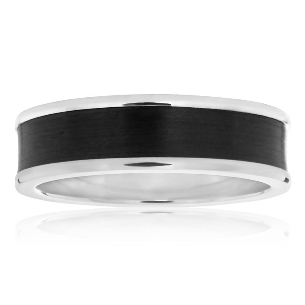 Stylish 9ct White Gold & Zirconium Flawless - Cut Ring for Men