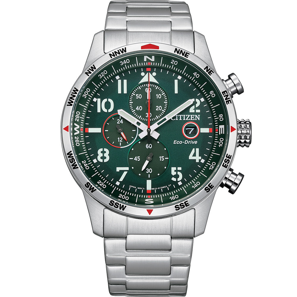 Citizen Eco - Drive CA0791 - 81X Emerald Green Dial Stainless Steel Chronograph Watch