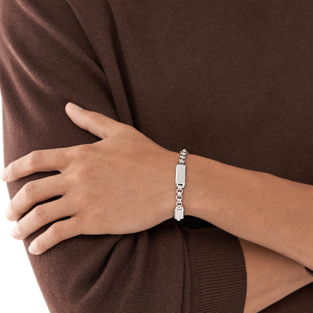 Fossil Branded Stainless Steel Drew Identification Bracelet with 22.5cm Length