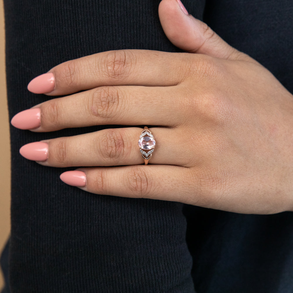 9ct Rose Gold Ring with Lab - Grown Peach Sapphire and Diamonds