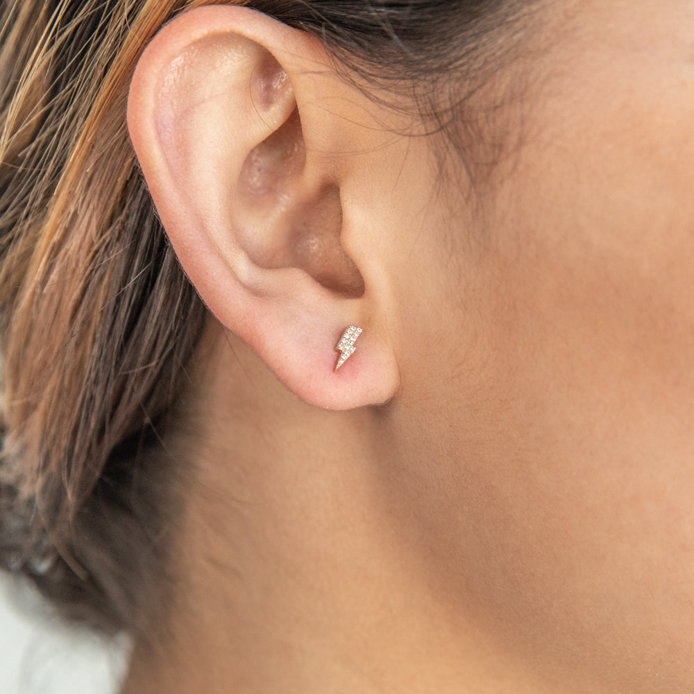 Stunning 9ct Yellow Gold Thunderbolt-Shaped Stud Earrings