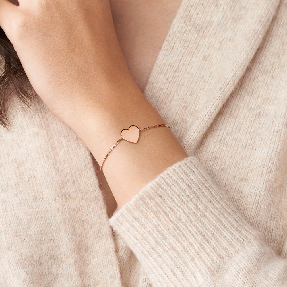 Fossil Women's Fashionable Rose Gold Plated Stainless Steel Drew Heart Design Bracelet